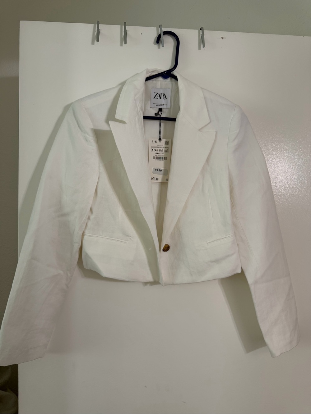NWT Zara White Cropped Single-Button Blazer size XS